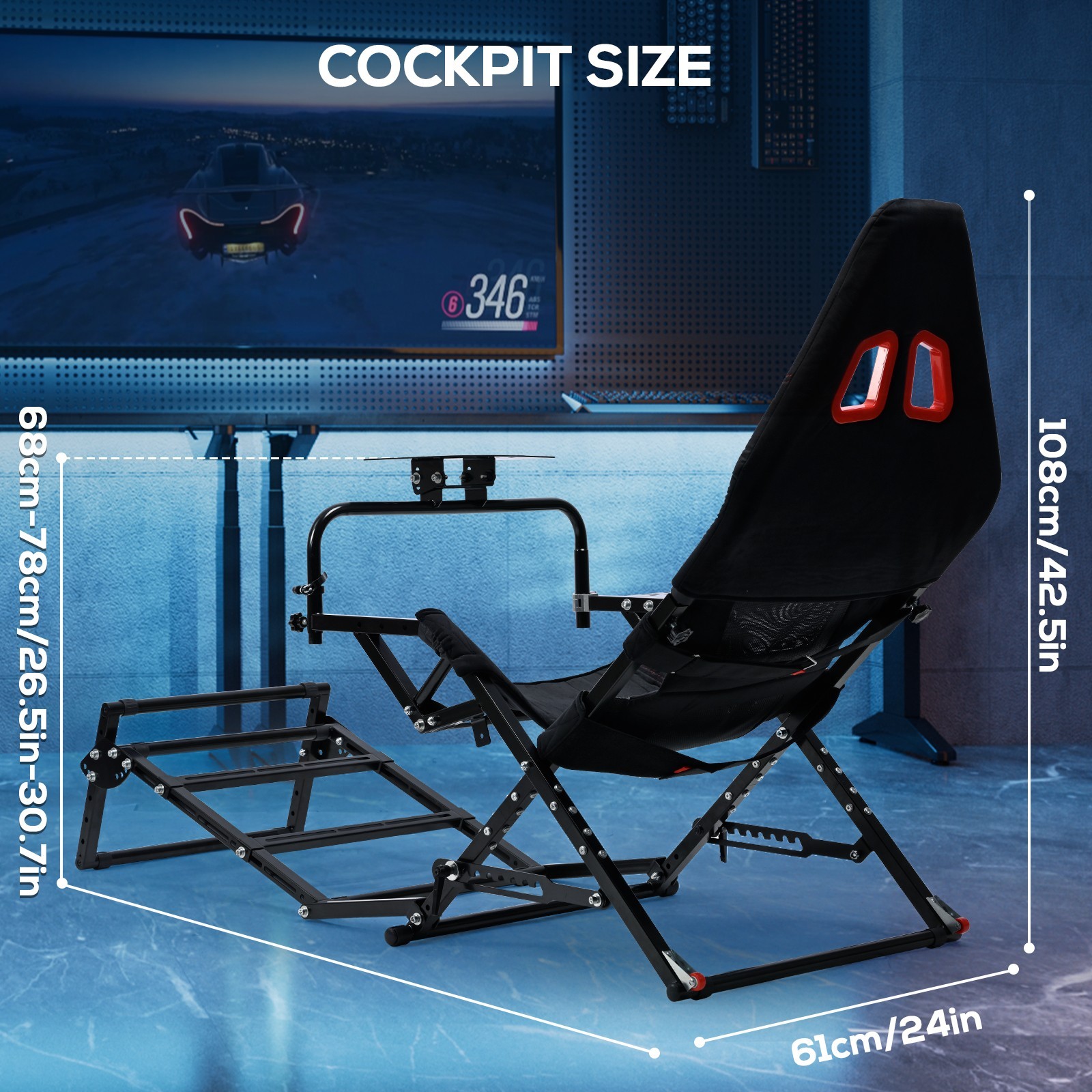 Minneer Foldable Racing Simulator Cockpit Fit Logitech G29G923 Moza Thrustmaster