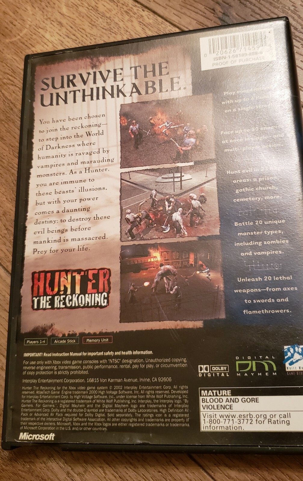 Hunter: The Reckoning (Microsoft Xbox, 2002) No Manual Single or Multi Player