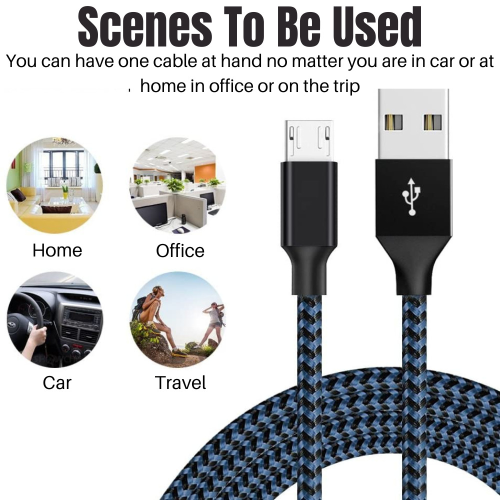 3 Pack Braided Micro USB Charger Cable Charging Cord For Android Samsung Google