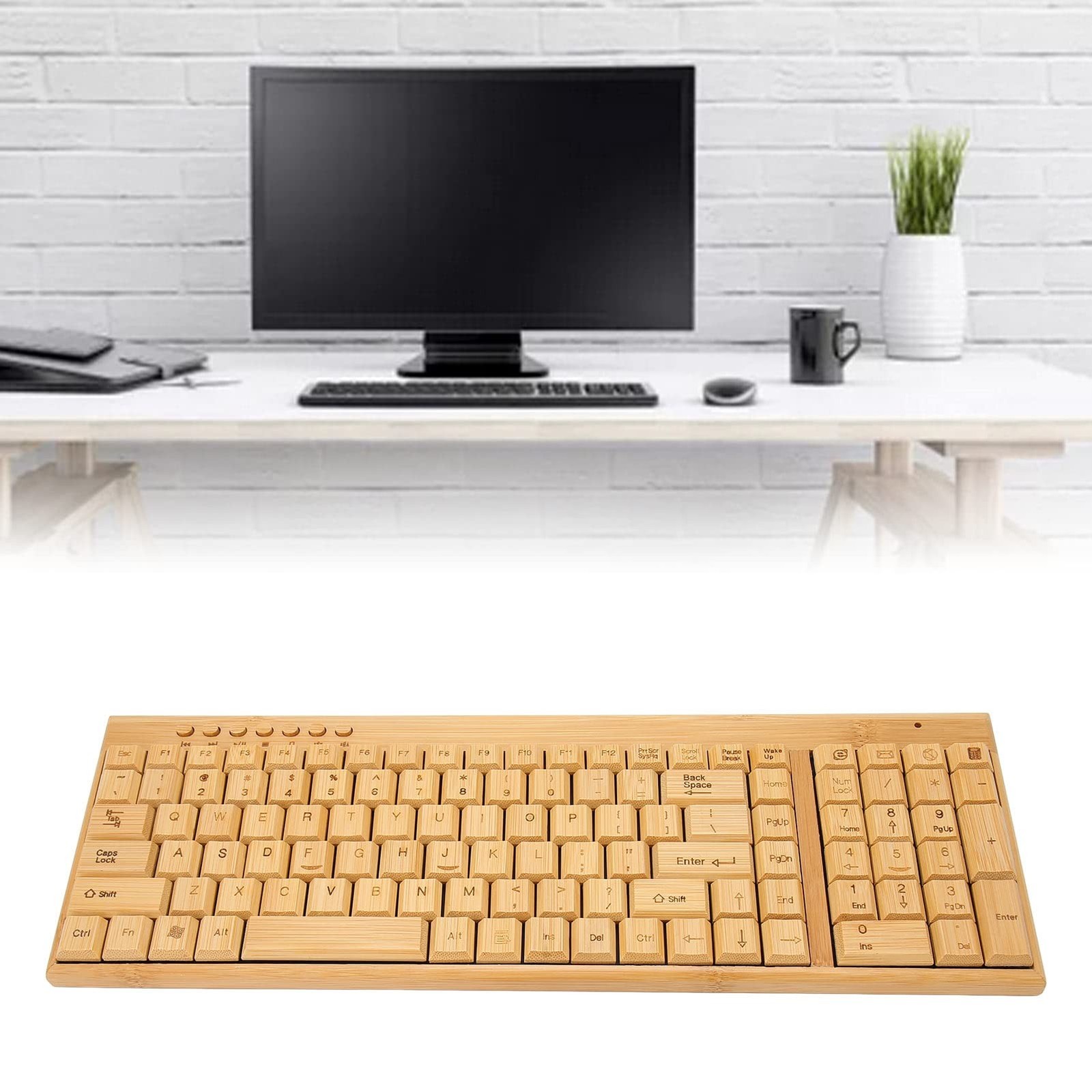 PenRux Keyboard and Mouse, Bamboo Wood Full Sized Keyboard, Unique Compact Mo…
