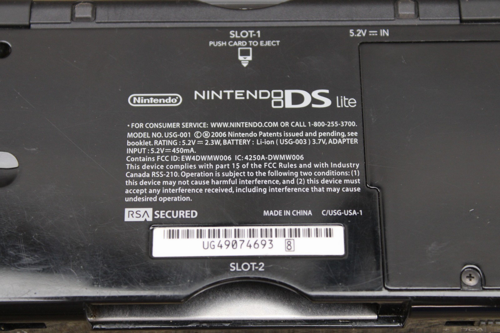 Nintendo DS Lite Black USG-001 Handheld Console Only NTSC-U/C Wi-Fi