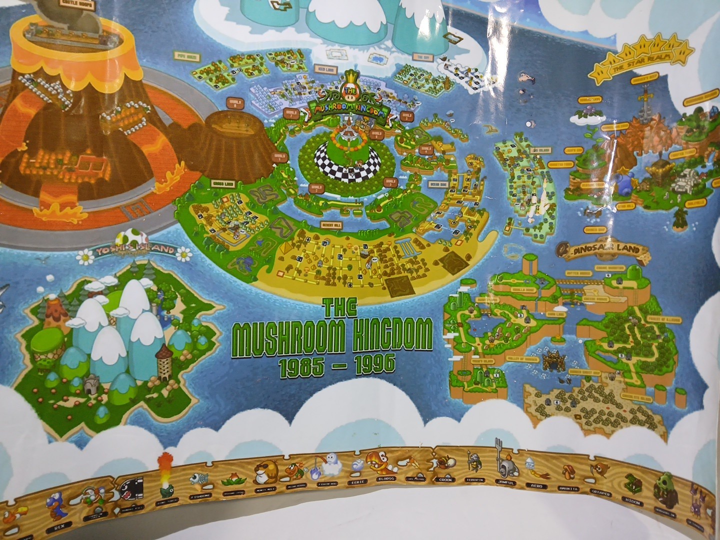 Vintage SUPER MARIO WORLD Yoshi’s Island Nintendo Map Poster 24×16 Glossy