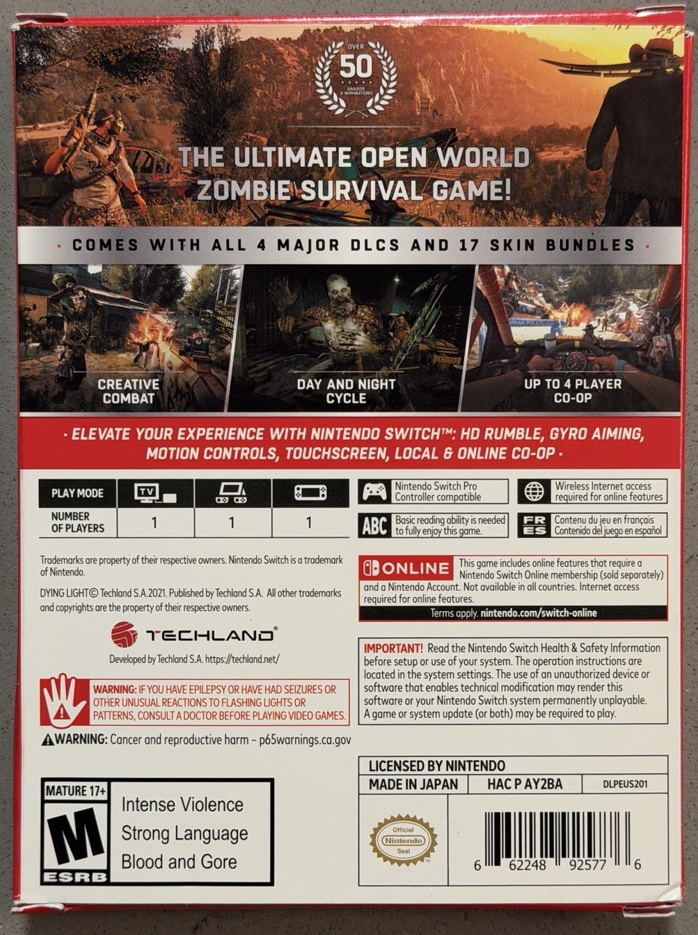 Dying Light Platinum Edition (Nintendo Switch, 2021) – W/ Map, Guide, Stickers