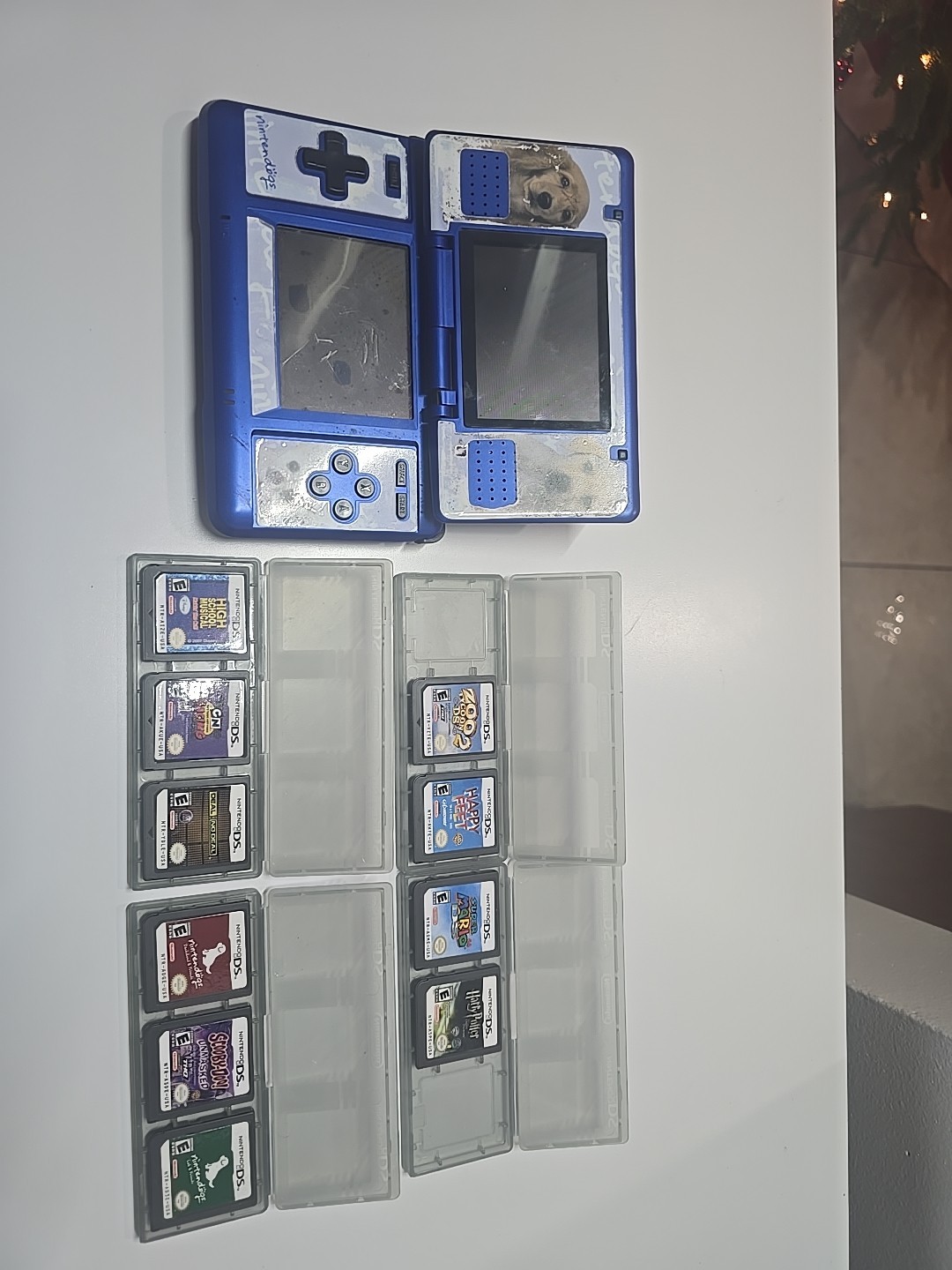Nintendo NTR001 Nintendo DS Blue Console With 10 Games Tested And Working AS IS