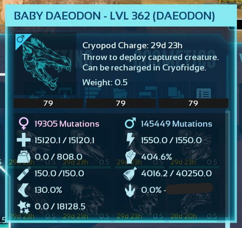 ARK ASCENDED PVE OFFICIAL PAIR BABY DAEODON BLACK ID79 TOP FOOD 40K PC/XBOX/PS5