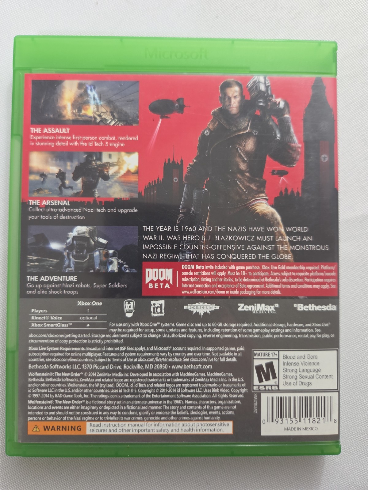 Wolfenstein: The New Order – Xbox One – Complete w/ Case & Manual !!!