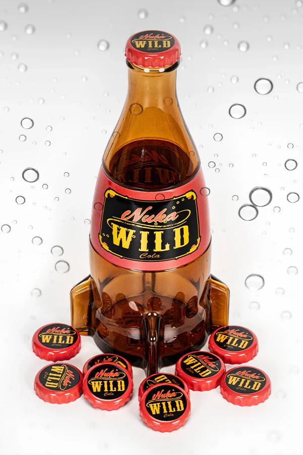 Fallout Nuka-Cola Wild Glass Rocket Bottle + 10 Bottle Caps Bethesda New Sealed