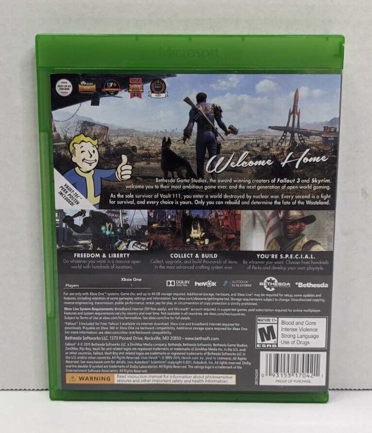 Fallout 4 (Xbox One, 2015) w/ Survivor Guide & Poster