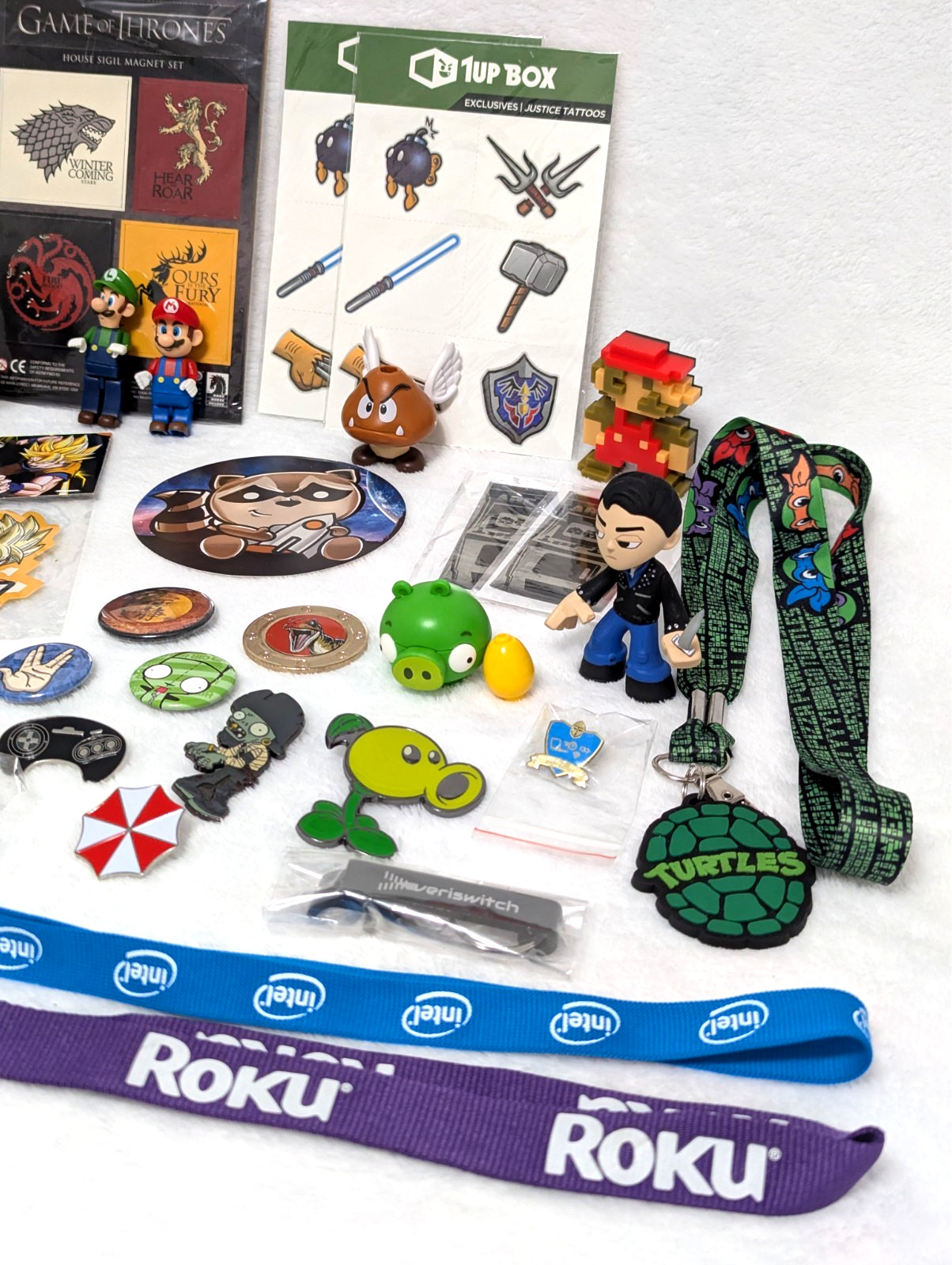 Gaming Collectibles Lot Nintendo Fallout Funko Pins Figures Lanyards Stickers
