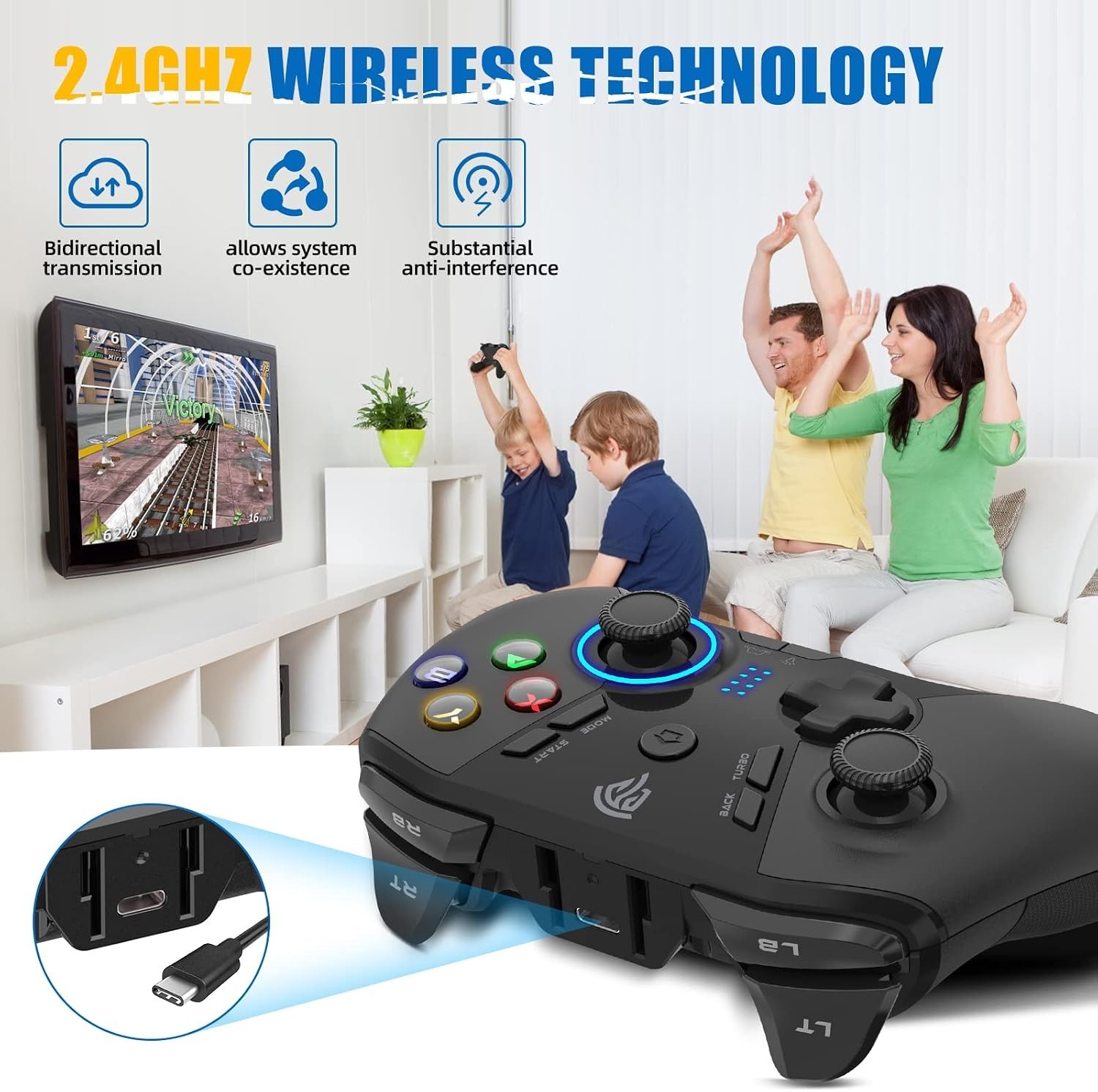 EasySMX ESM-9110 Wireless 2.4Ghz Gaming Controller RGB PC Steam Deck PS3 Android