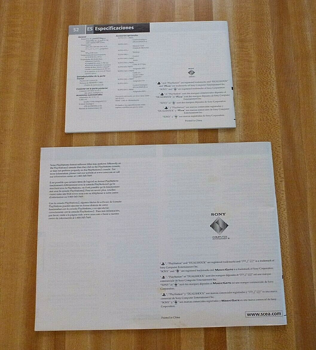 Set of 2 Sony Playstation 1 and Sony Playstation 2 Console Instruction Manual