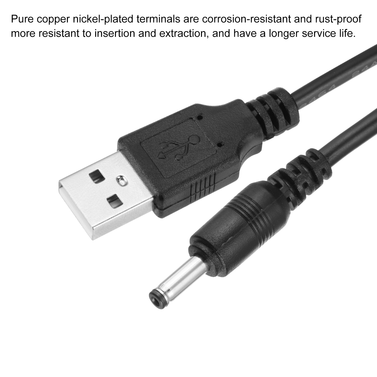 USB to DC 5V 2A 3.5×1.35mm Power Cable for Electronics (3Pcs, 1m, Black)