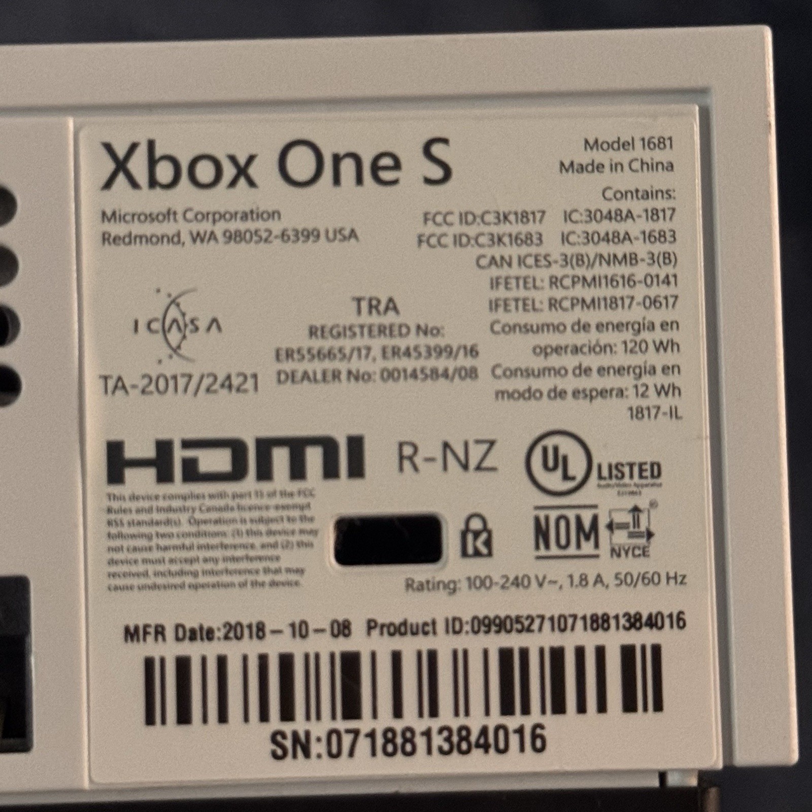 Xbox One S 1TB White Console 1681 | White Controller, Cables Tested & Working