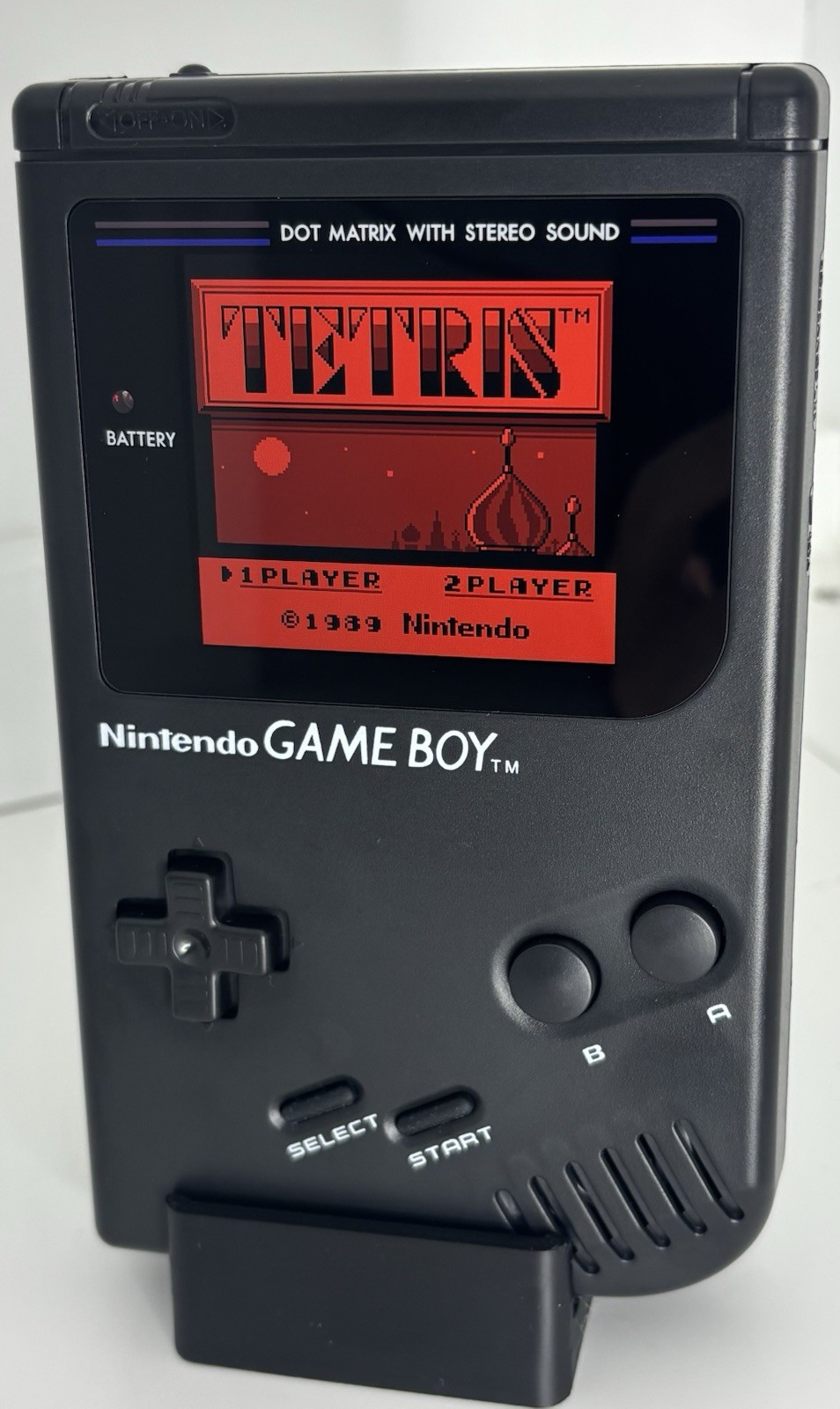 Black Nintendo Game Boy DMG-01, IPS Q5 Screen Mod and USB-C Rechargeable Mod