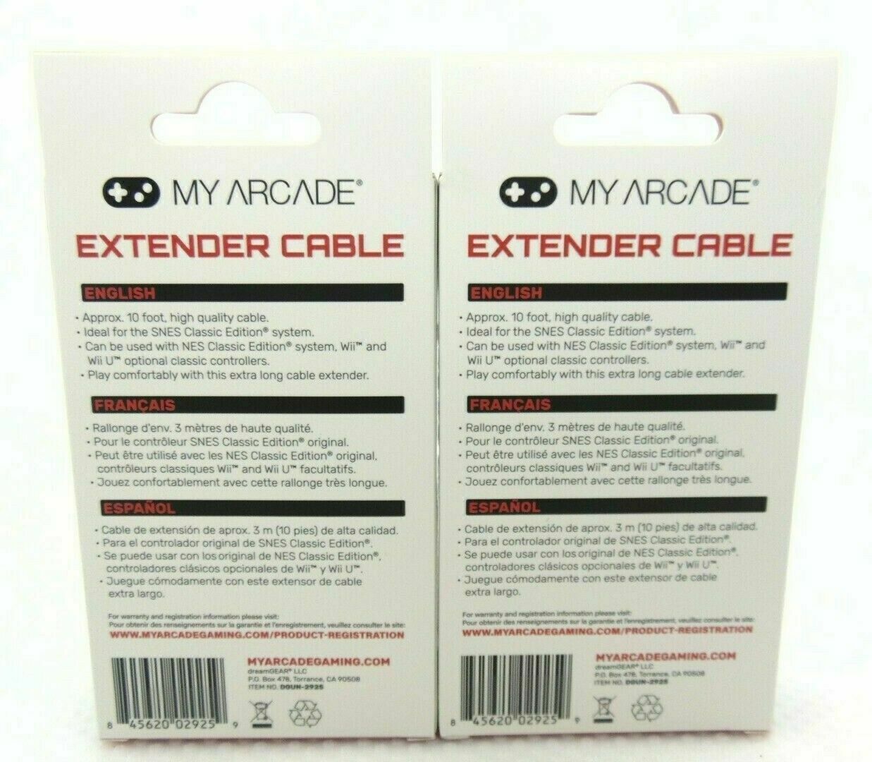 2 10ft My Arcade Gamepad Extender Cable Nintendo SNES NES Classic Edition Wii U