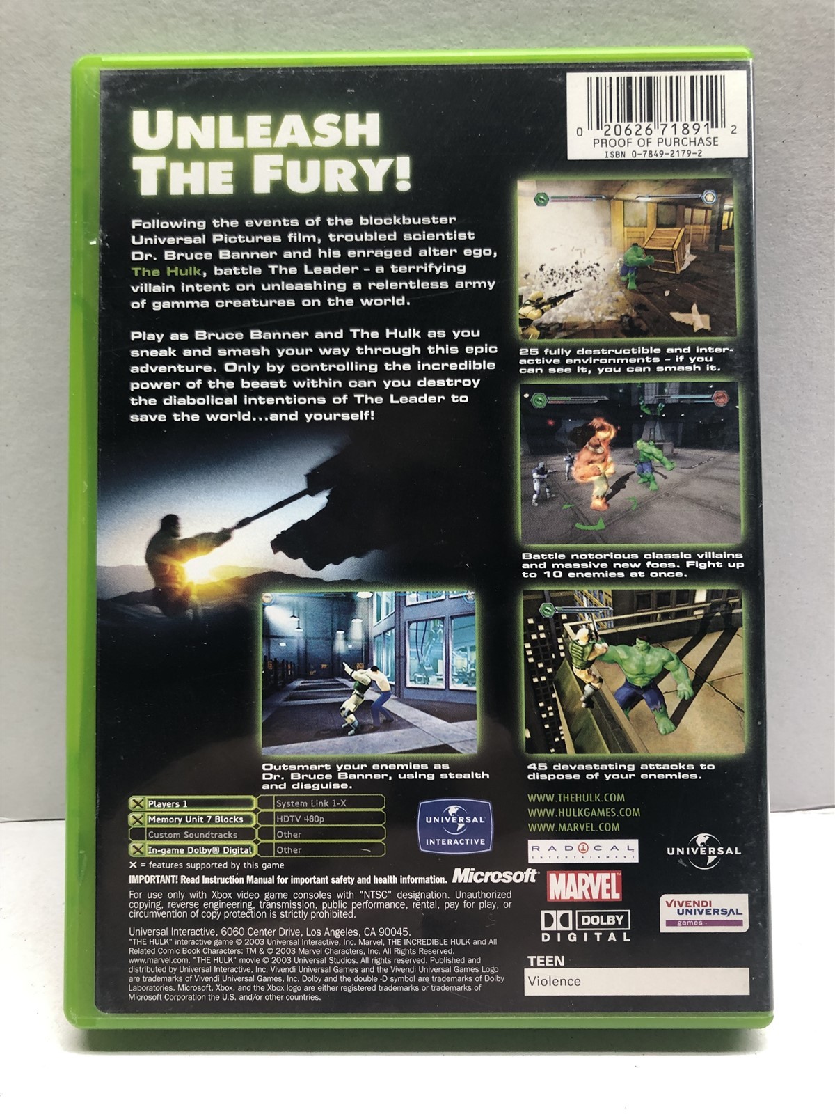 Hulk (Microsoft Xbox, 2003) Complete Tested Working – Free Ship