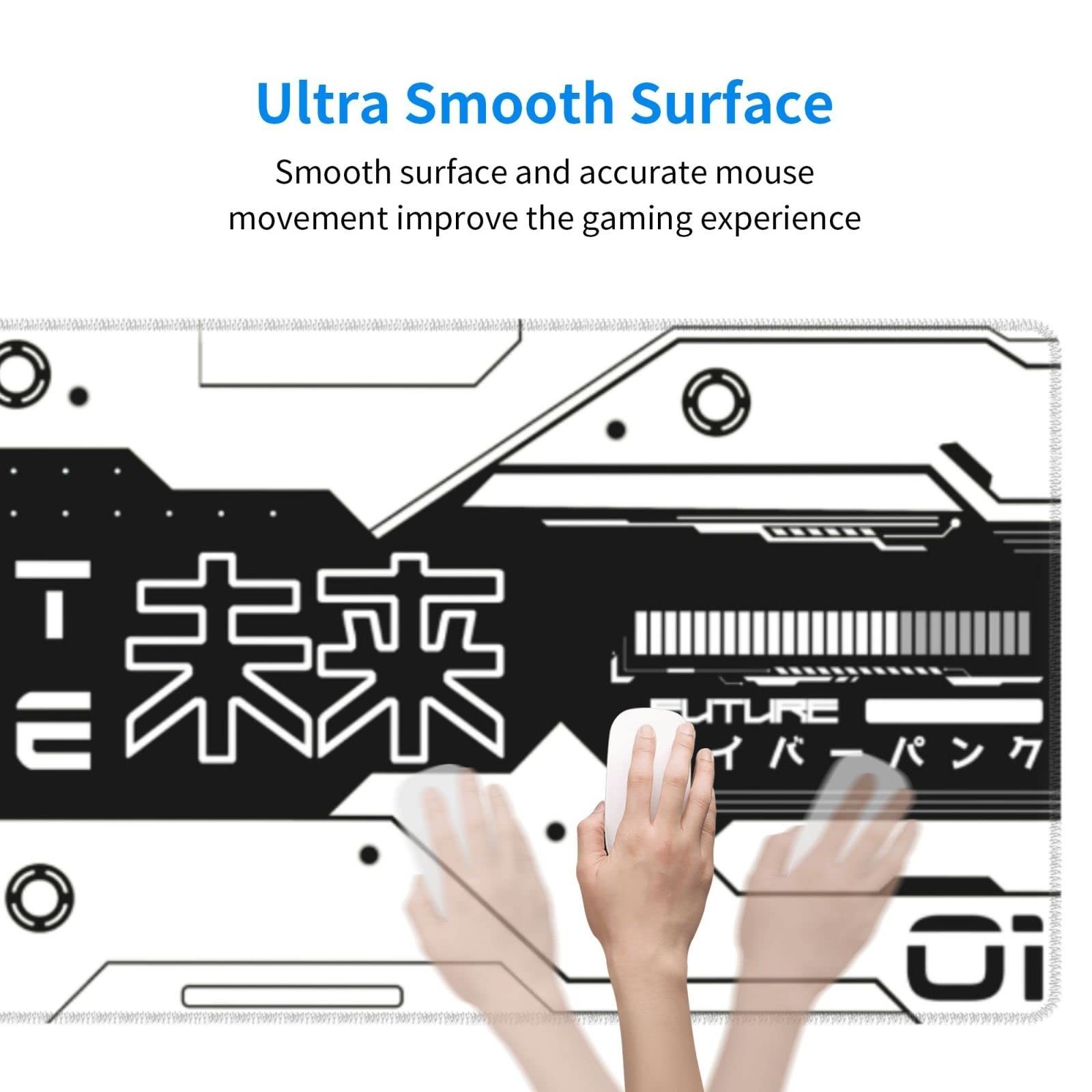 Black and White Future Gaming Mouse Pad XL, Large Non Slip Rubber Mousepad, S…