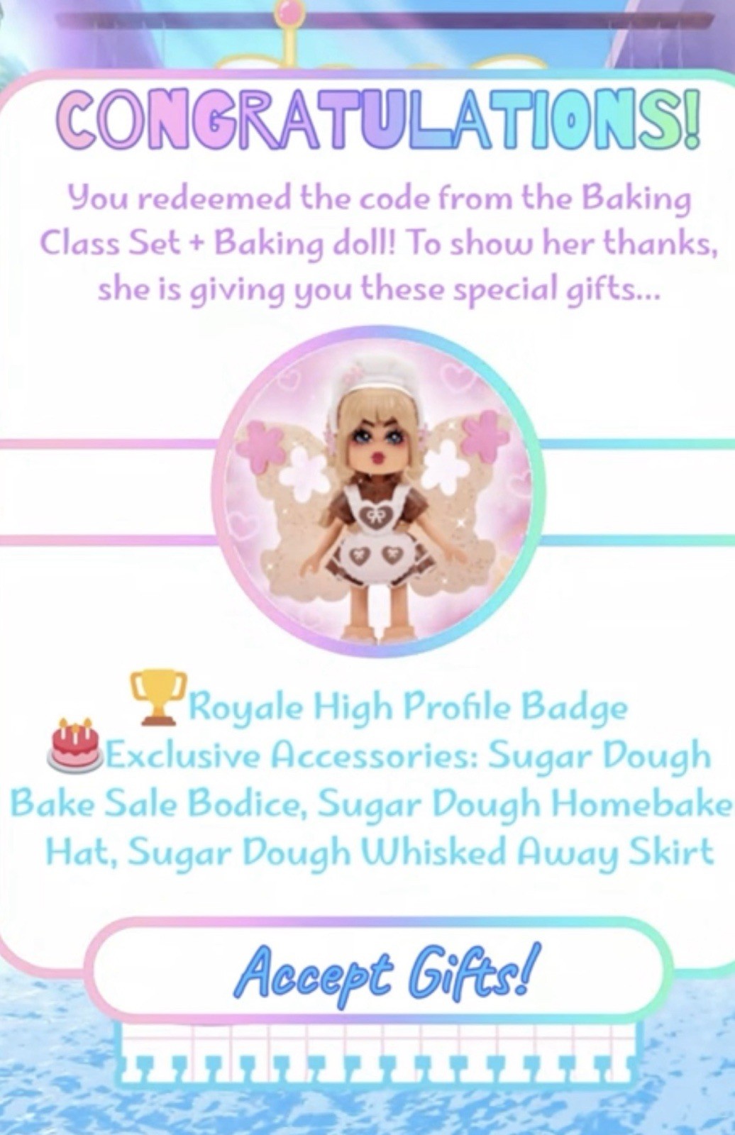 Royale High Sugar Dough Set & Roblox Dough Darling Hat CODE ONLY