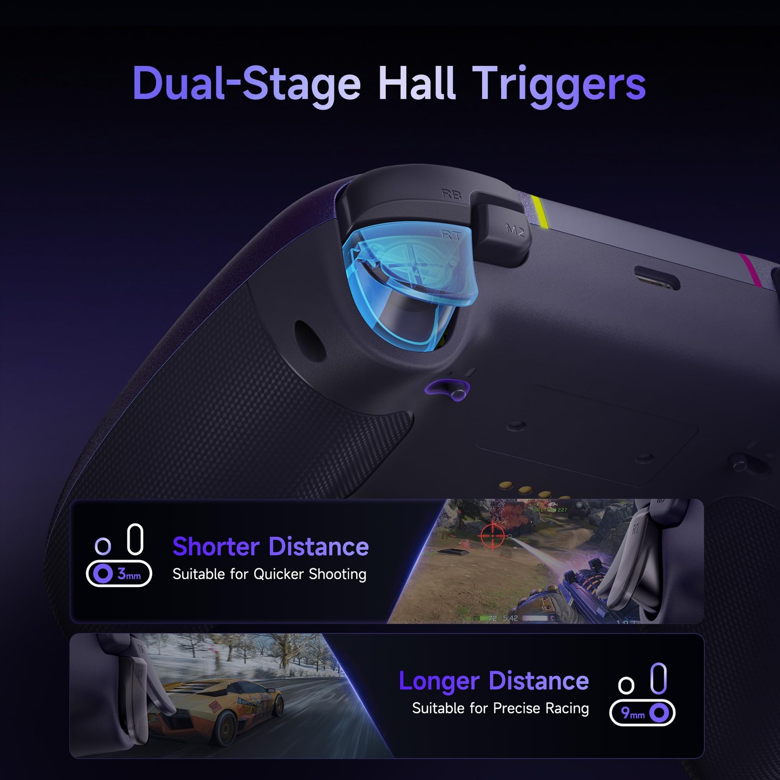 EasySMX X05 Pro Wireless Gamepad: Silent, Hall Sticks, PC/Switch/Android, Purple