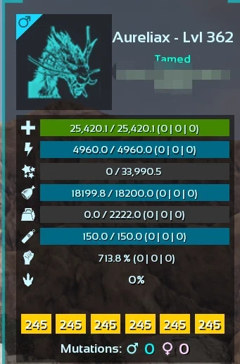 Lvl 362 Aureliax 1072.5% MD Clone Ark Survival Ascended PVE PC/XBOX/PS