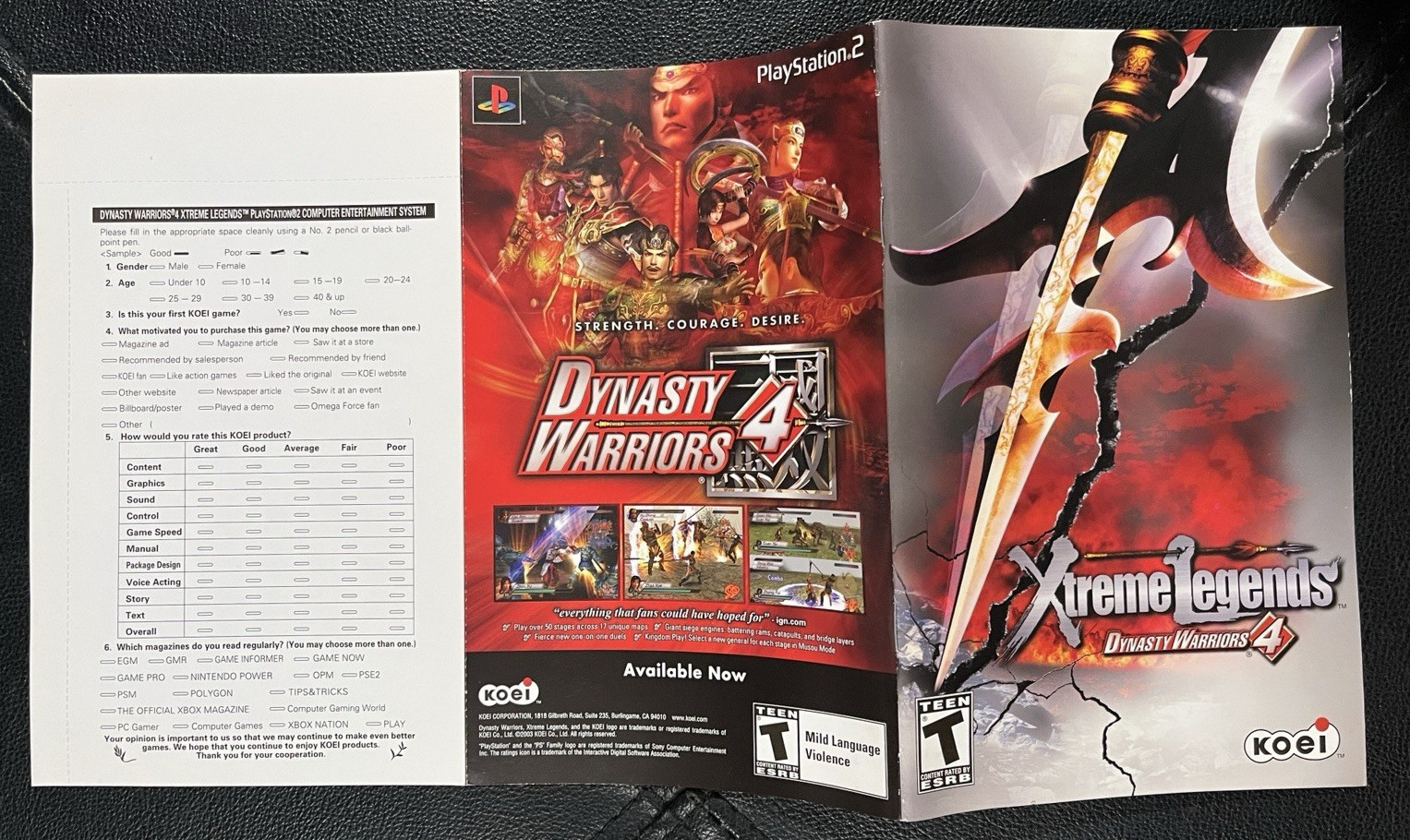 Dynasty Warriors 4 Xtreme Legends Sony PS2 2003 Complete with Reg. Card Tested!
