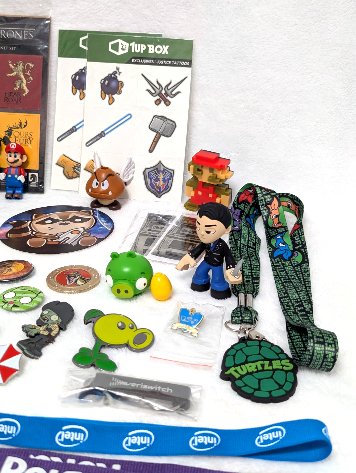 Gaming Collectibles Lot Nintendo Fallout Funko Pins Figures Lanyards Stickers
