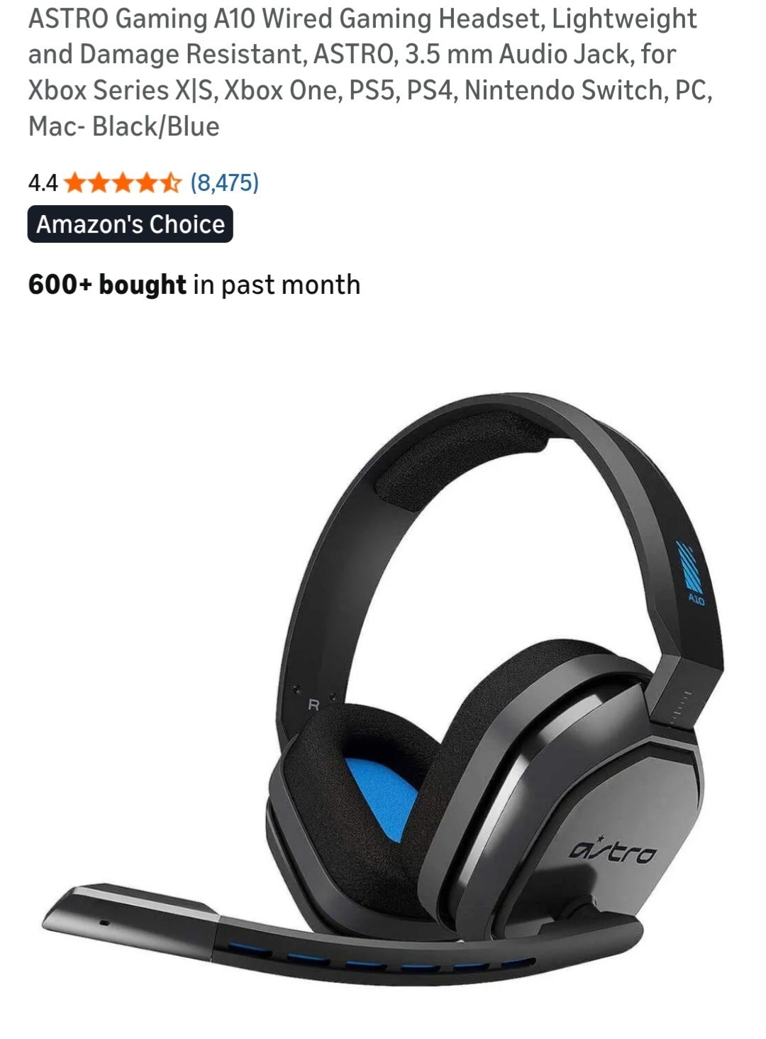 ASTRO Gaming A10 Wired Gaming Headset, Lightweight and Damage Resistant, ASTRO