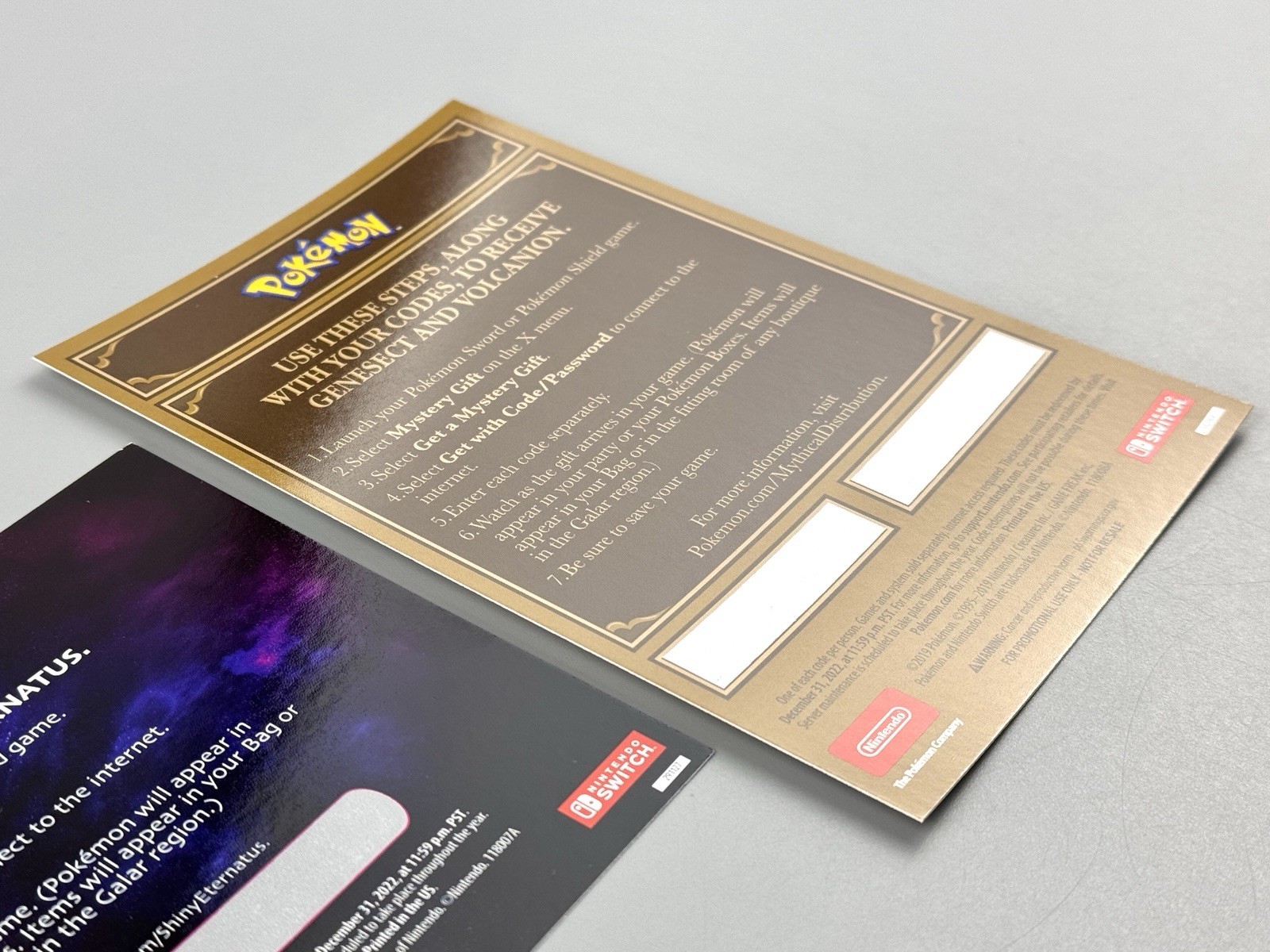 Pokémon Sword Shield Shiny Eternatus Genesect Volcanion UNSCRATCHED CODE EXPIRED