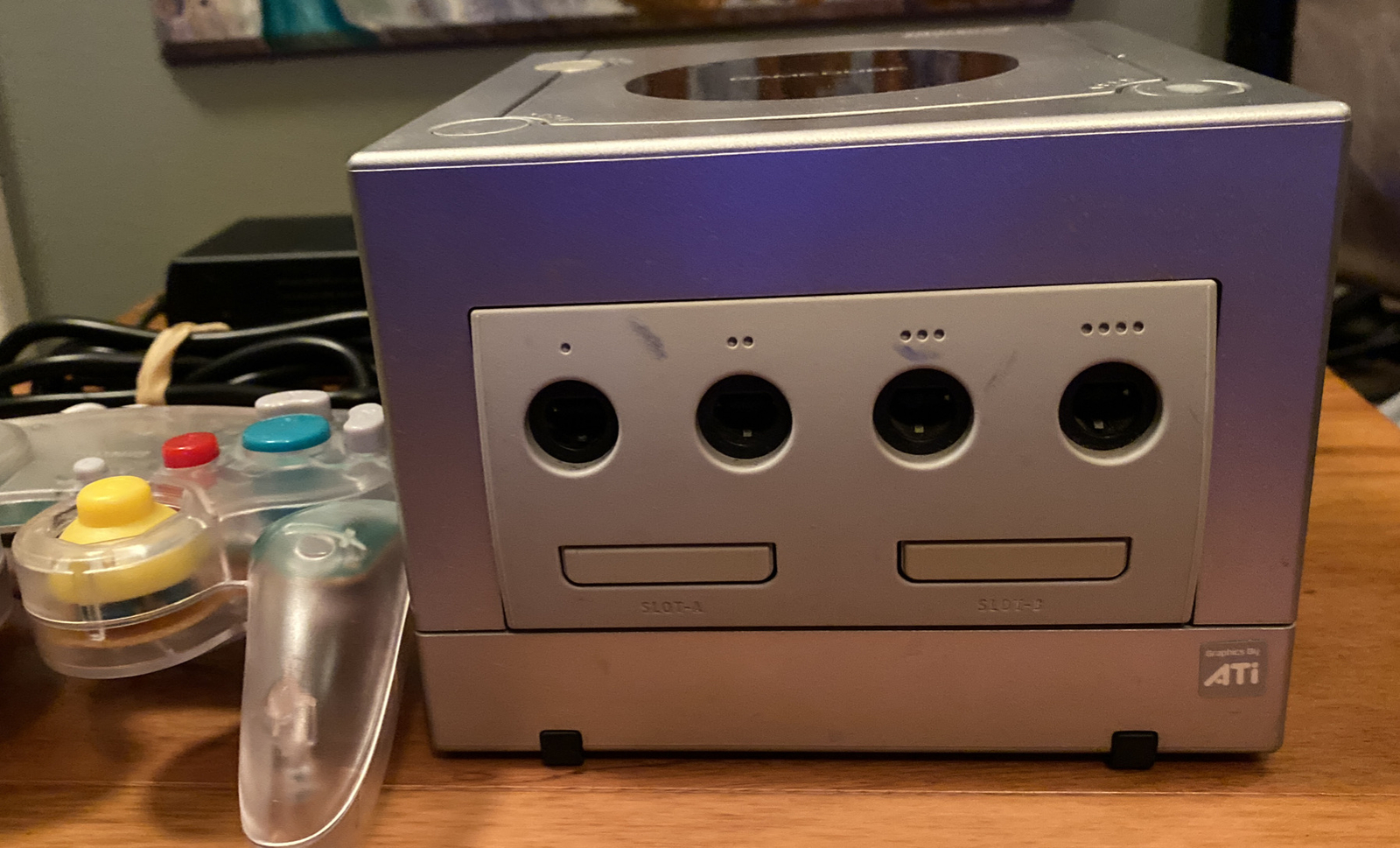 Nintendo Gamecube Bundle w Clear Controller, Super Mario Striker, PWR/AV Cables+