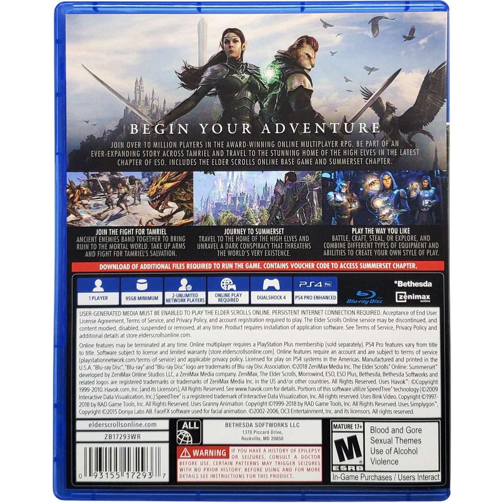 Elder Scrolls Online Summerset – Sony Playstation 4 PS4 Tested Authentic