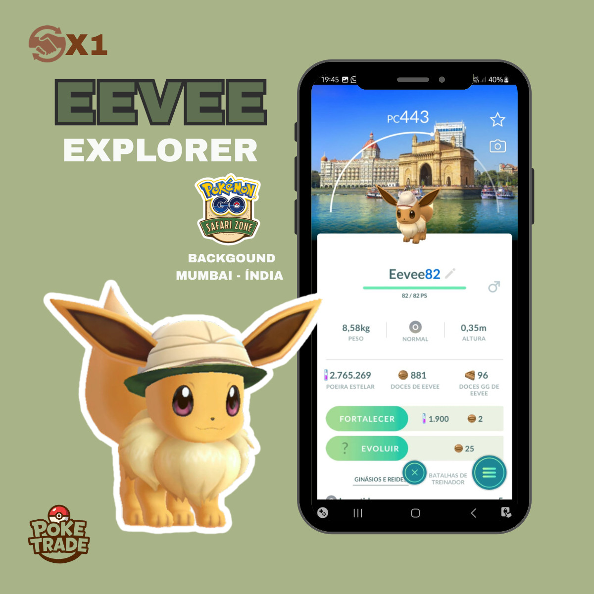 TRADE Eevee Explorer Background Mumbai – índia – Rare Pokemon