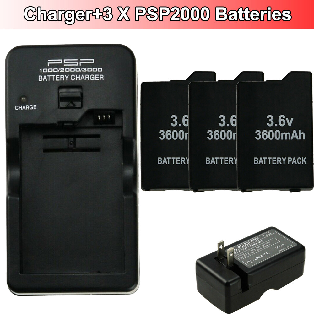LOT 3.6V 3600mah Rechargeable Battery Pack for PSP Slim 2001 2000 3000 & Charger
