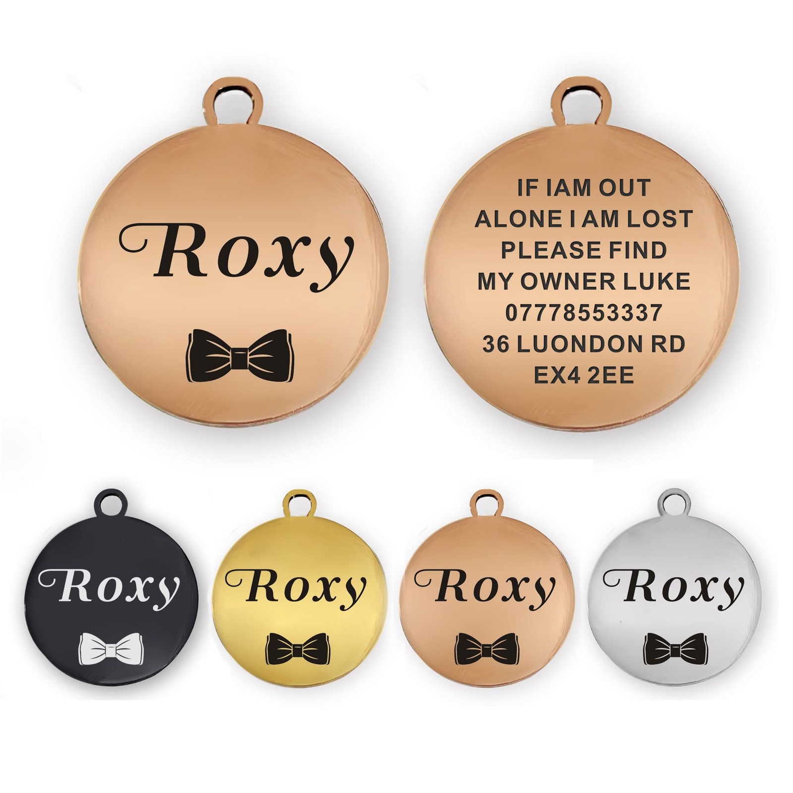 Dog Tag Personalized Name Custom ID S, Champagne Gold Round