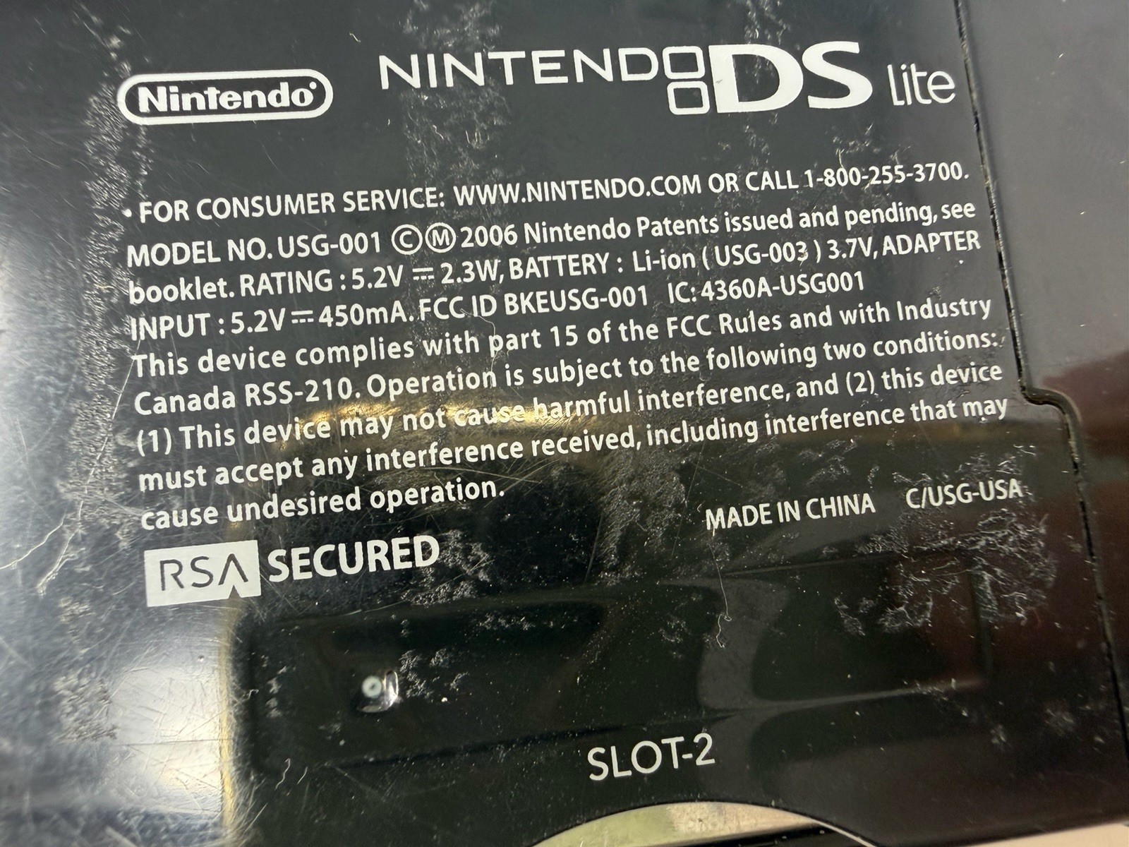 Nintendo DS Lite Onyx Black USG-001 With Charger Tested Working