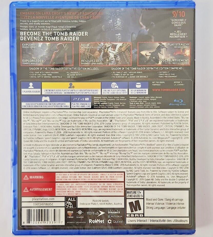 Shadow of the Tomb Raider: Definitive Edition PS4 Brand New Game [2020 Action]