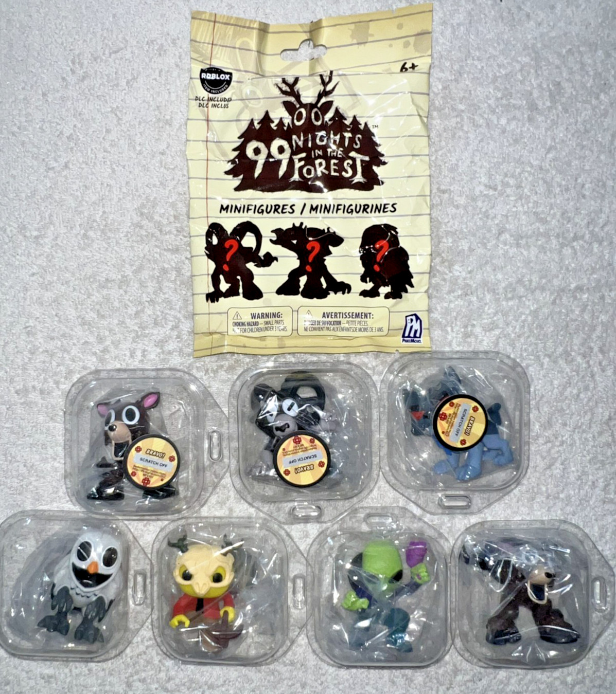 ROBLOX 99 NIGHTS IN THE FOREST MINIFIGURES SET OF 7 INCLUDES DLC CODES **NEW**
