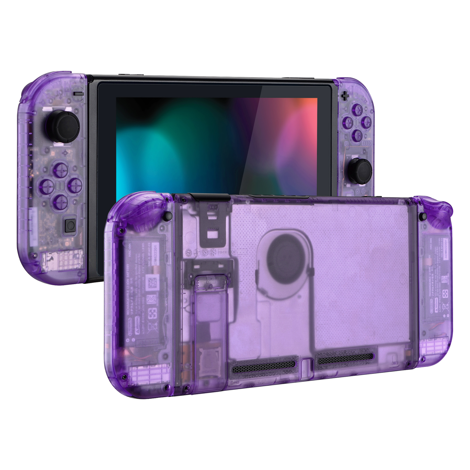 Clear Purple Console Back Plate Controller Housing Shell Set for Nintendo Switch
