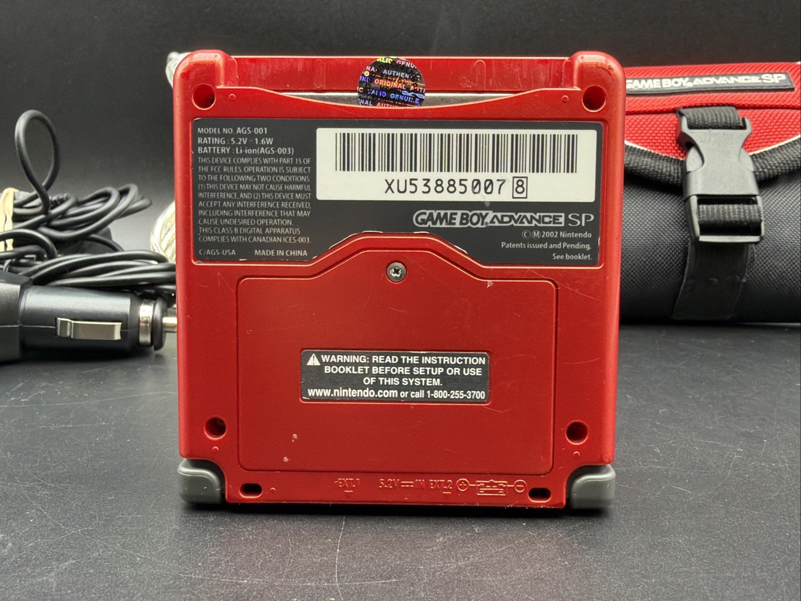 GBA SP Console Flame Red AGS-001 Nintendo Game Boy Advance Tested Good Shape