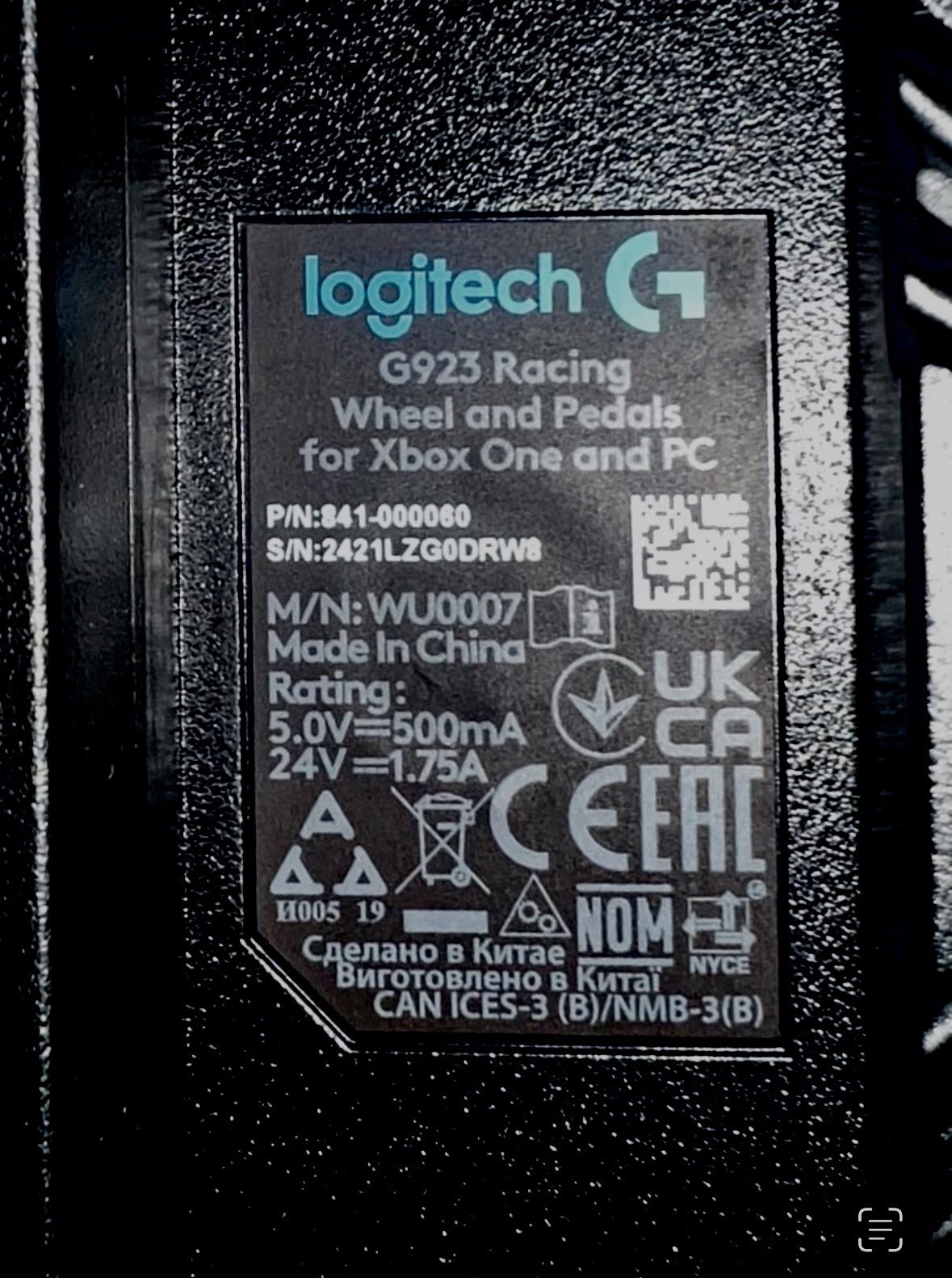 Logitech G923 Racing Wheel and Pedals