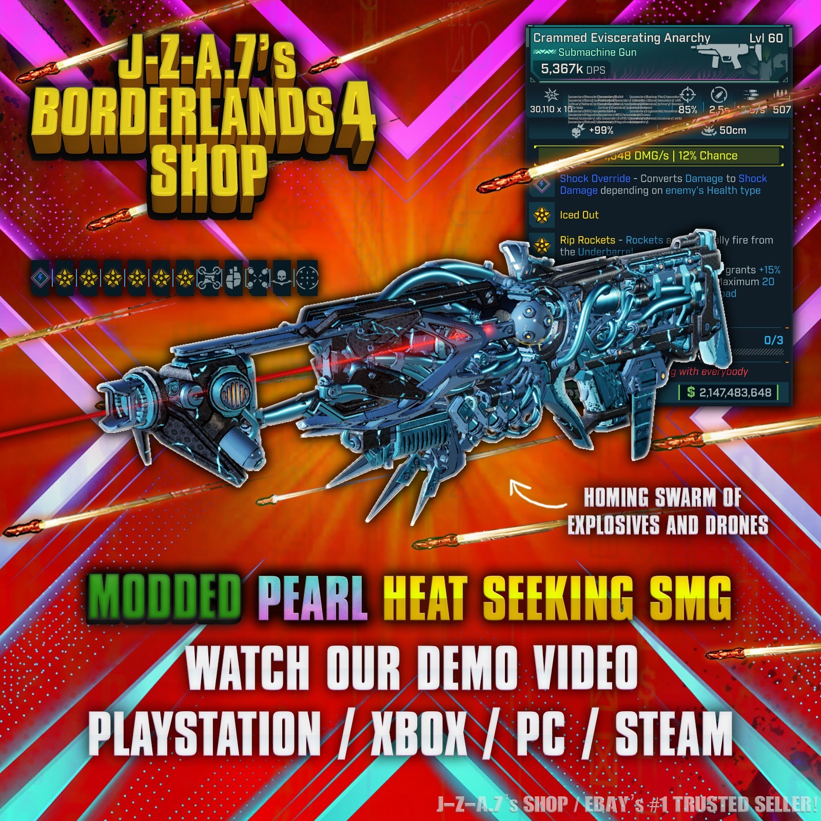 Borderlands 4✨ MODDED PEARLESCENT HEAT SEEKING HOMING SMG BL4 ✅PC-PS-XBOX✨