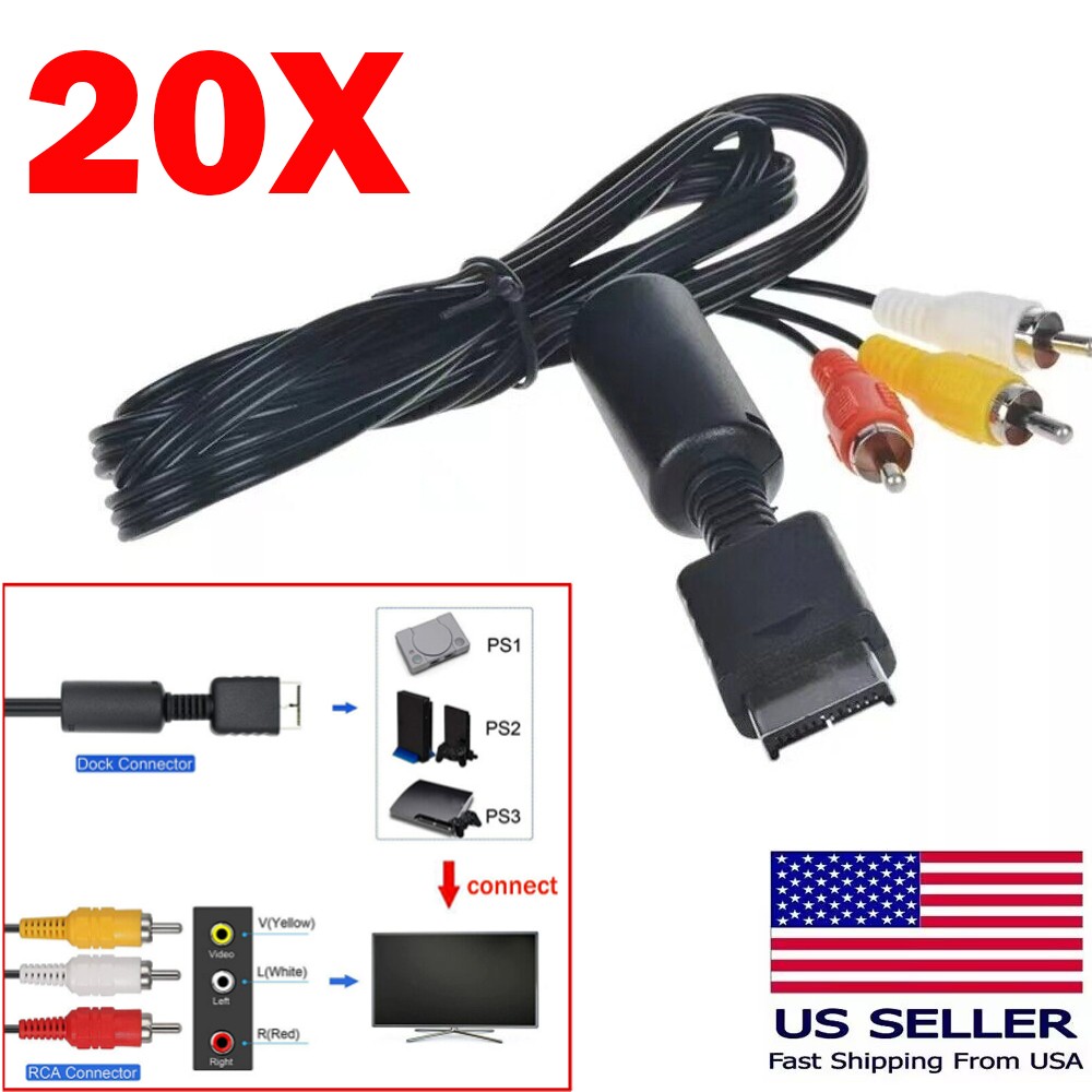 NEW AV Video RCA Composite Cable Cord Sony Playstation PS1 PS2 PS3 20Pack