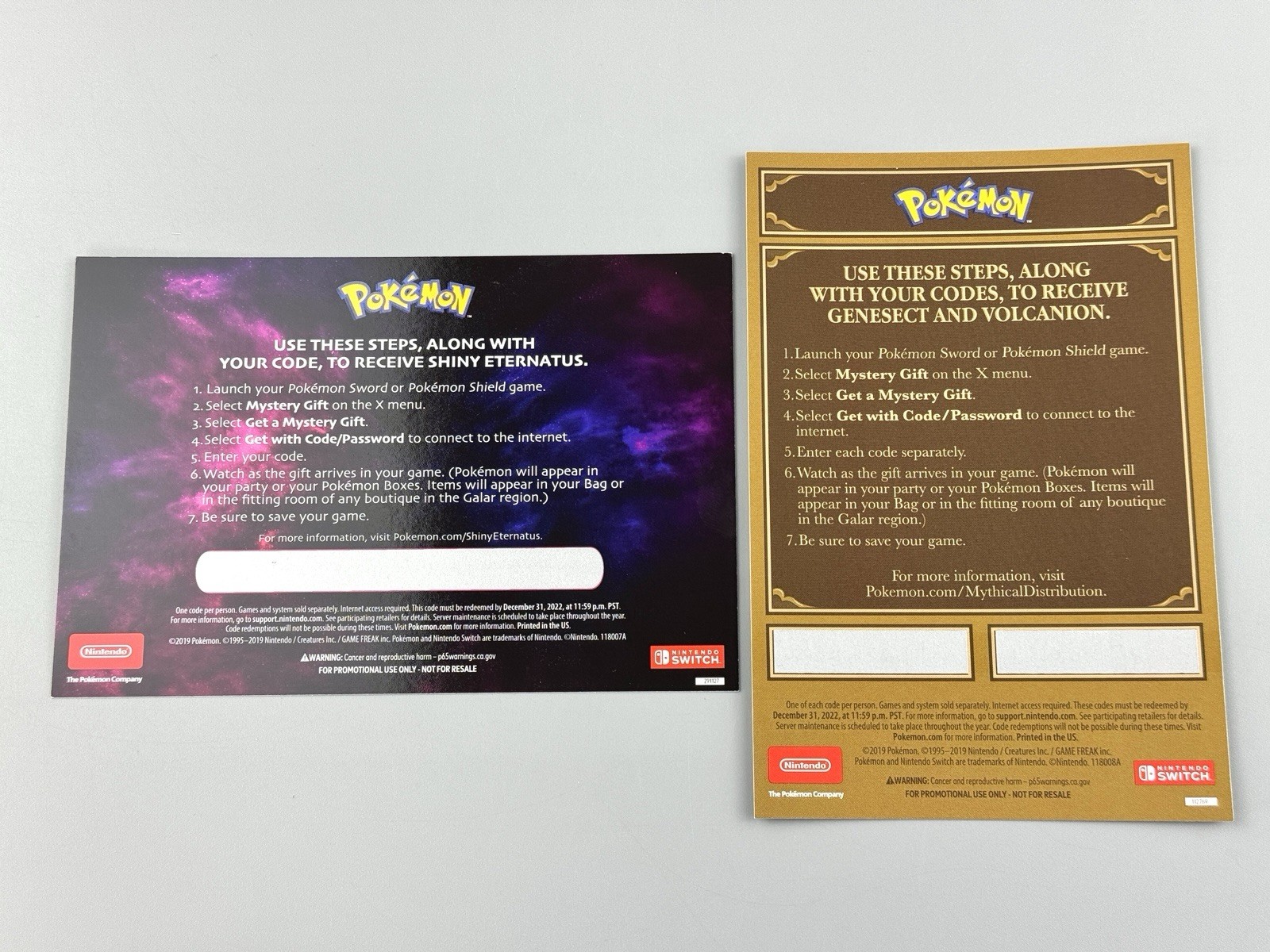 Pokémon Sword Shield Shiny Eternatus Genesect Volcanion UNSCRATCHED CODE EXPIRED