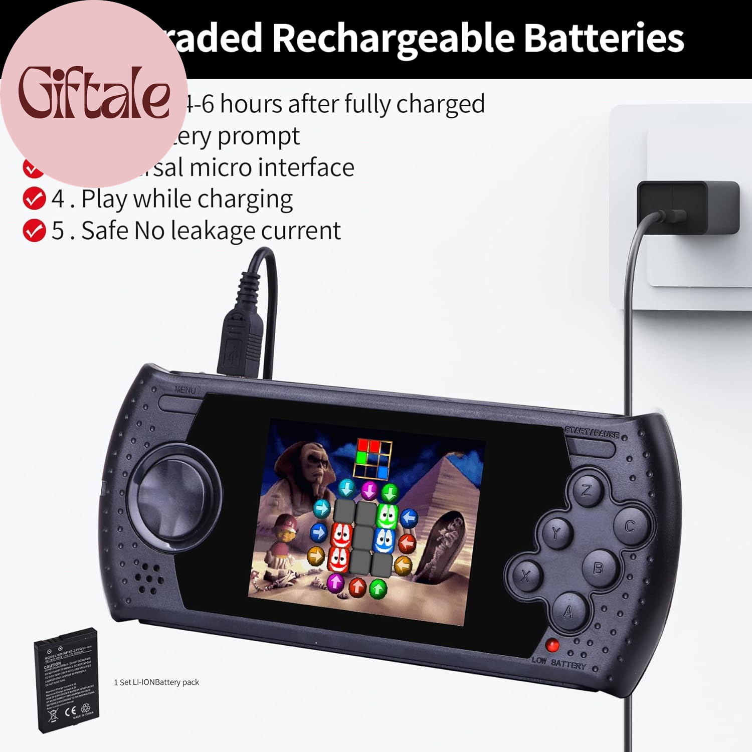 16 Bit Handheld Game for Kids Built-In 230 HD Classic Retro Video Games USB Rech