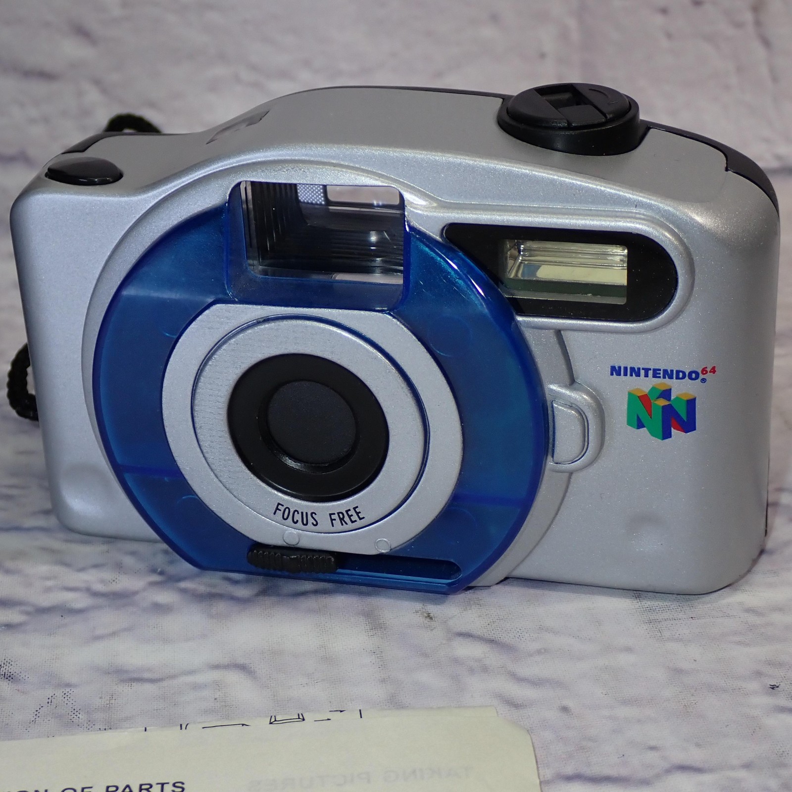 Vintage Nintendo 64 Focus Free Film Silver Blue Camera W/ Case Manual China