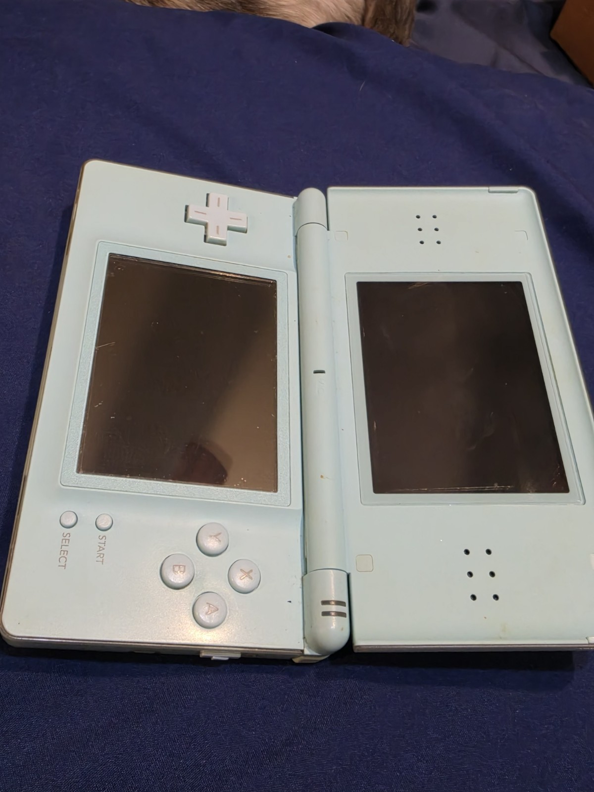 Nintendo DS Lite Ice Blue Handheld. Tested Working w/ Charger, Stylus & GBA Covr