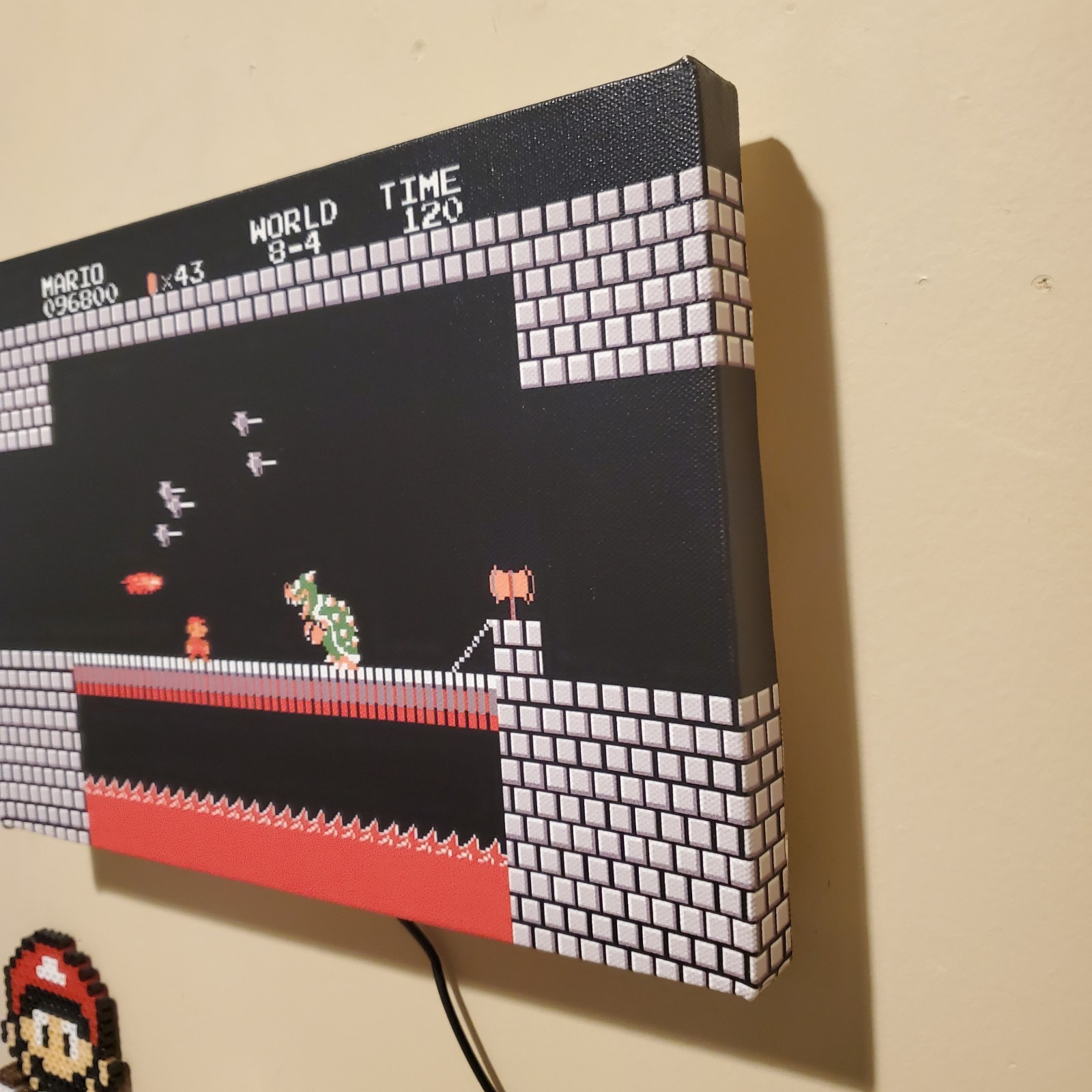 Mario vs Bowser backlit with LEDs custom wrapped canvas 8×12″ game room gift NES