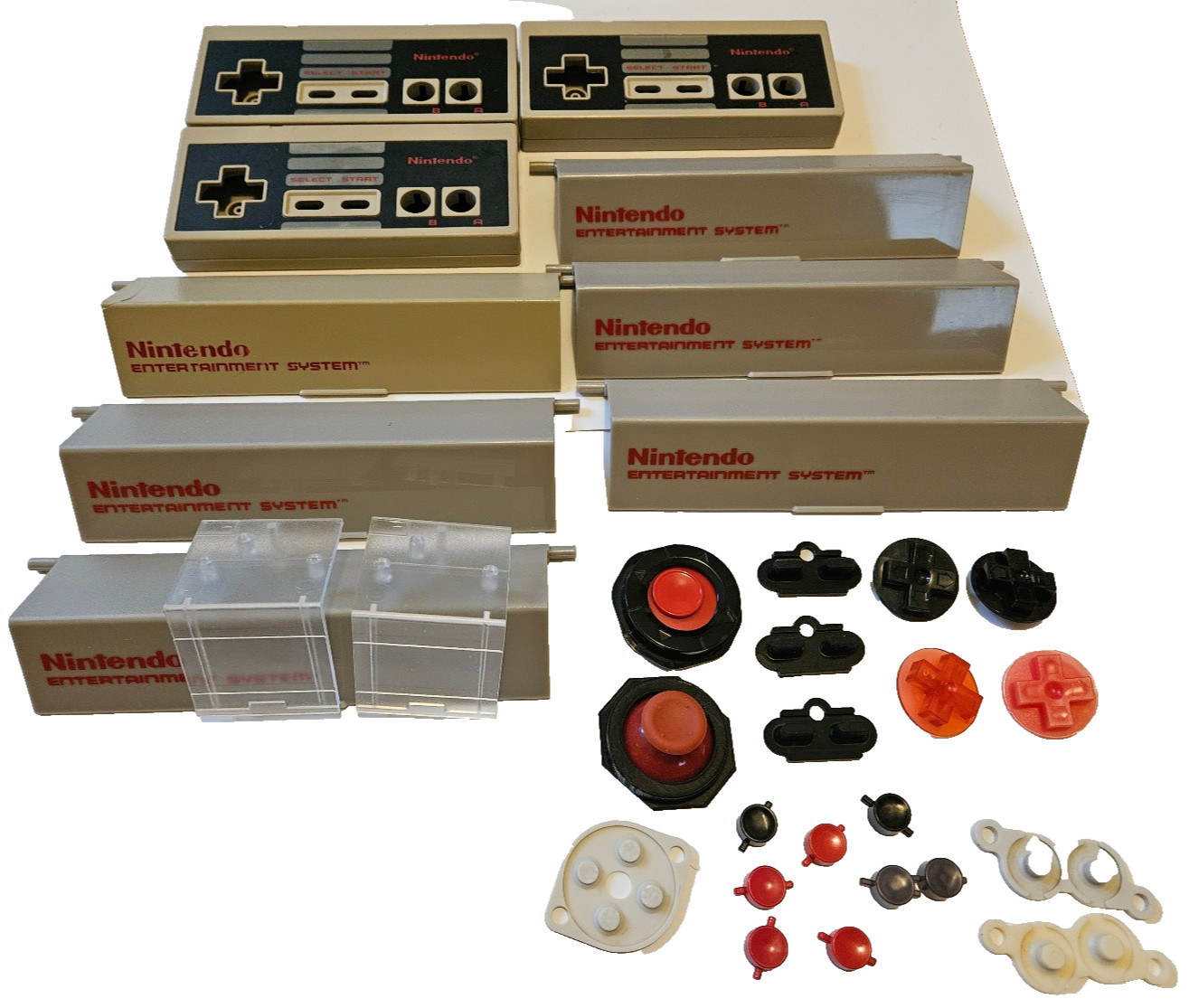 Lot of Nintendo NES Case Controller Repair Parts Door Clear Buttons Membranes