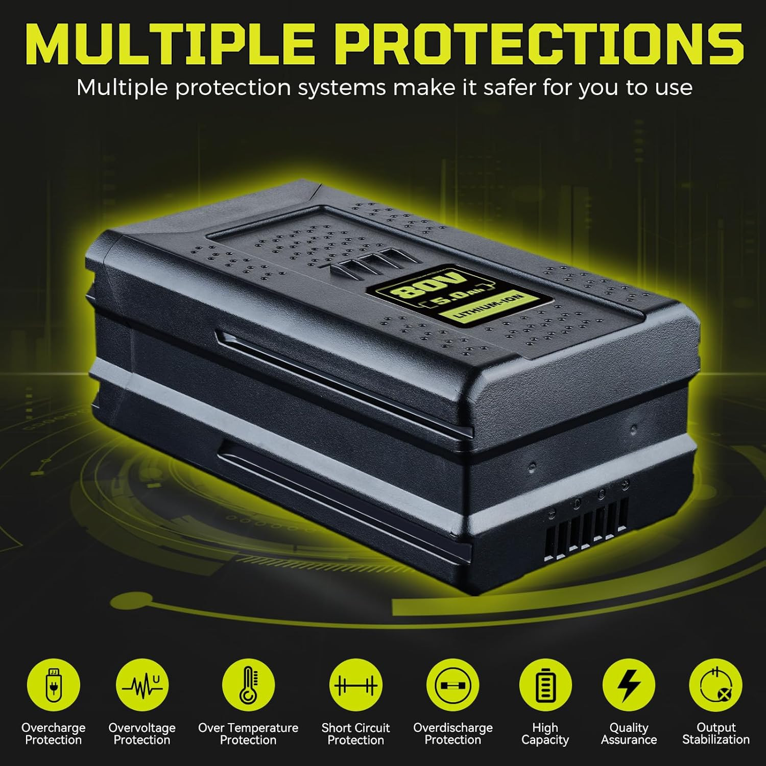 5000Mah Replacement Battery for Greenworks 80V GBA80200 GBA80300 GBA80400