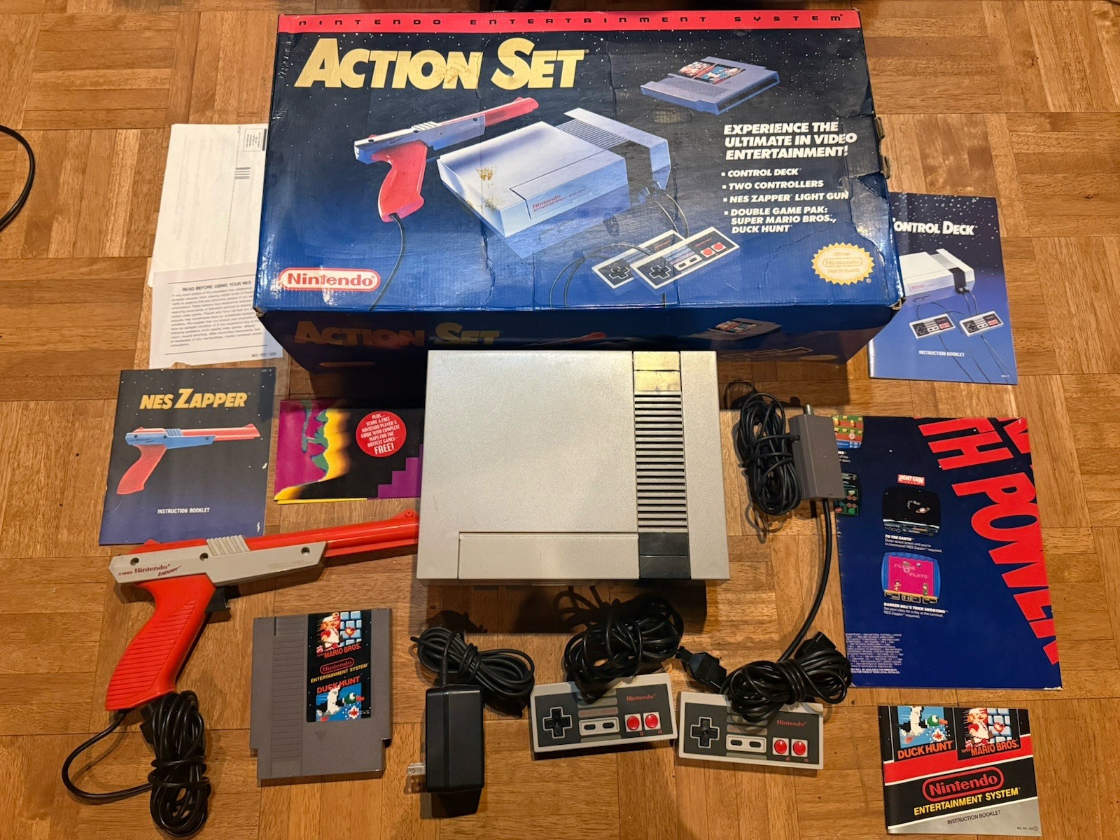 Nintendo Entertainment System NES (Action Set) with box, poster and paper work