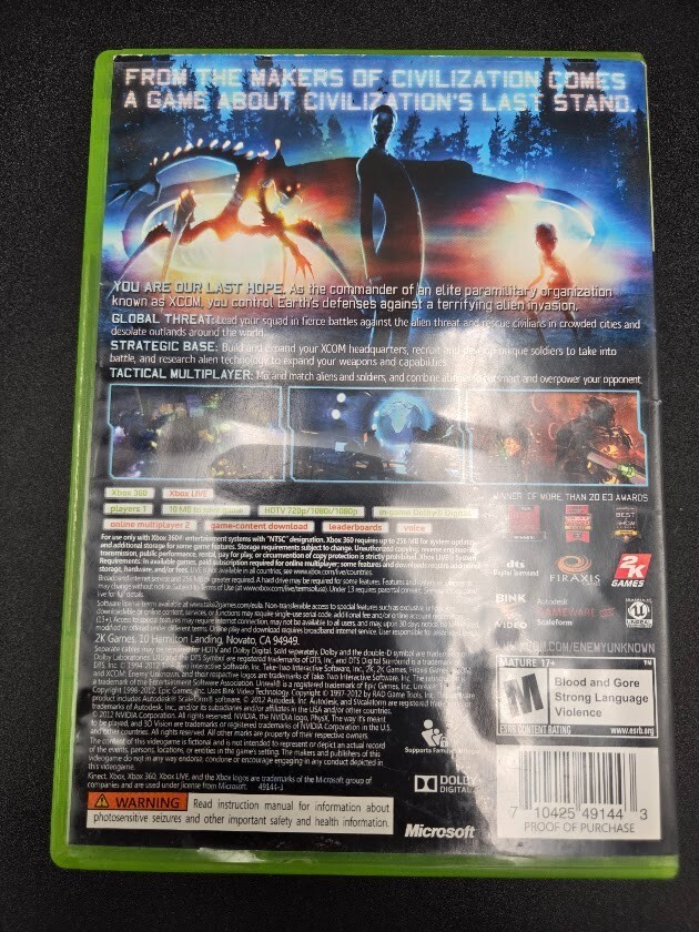 Xbox 360 XCOM Enemy Unknown Video Game Firaxis 2K Games
